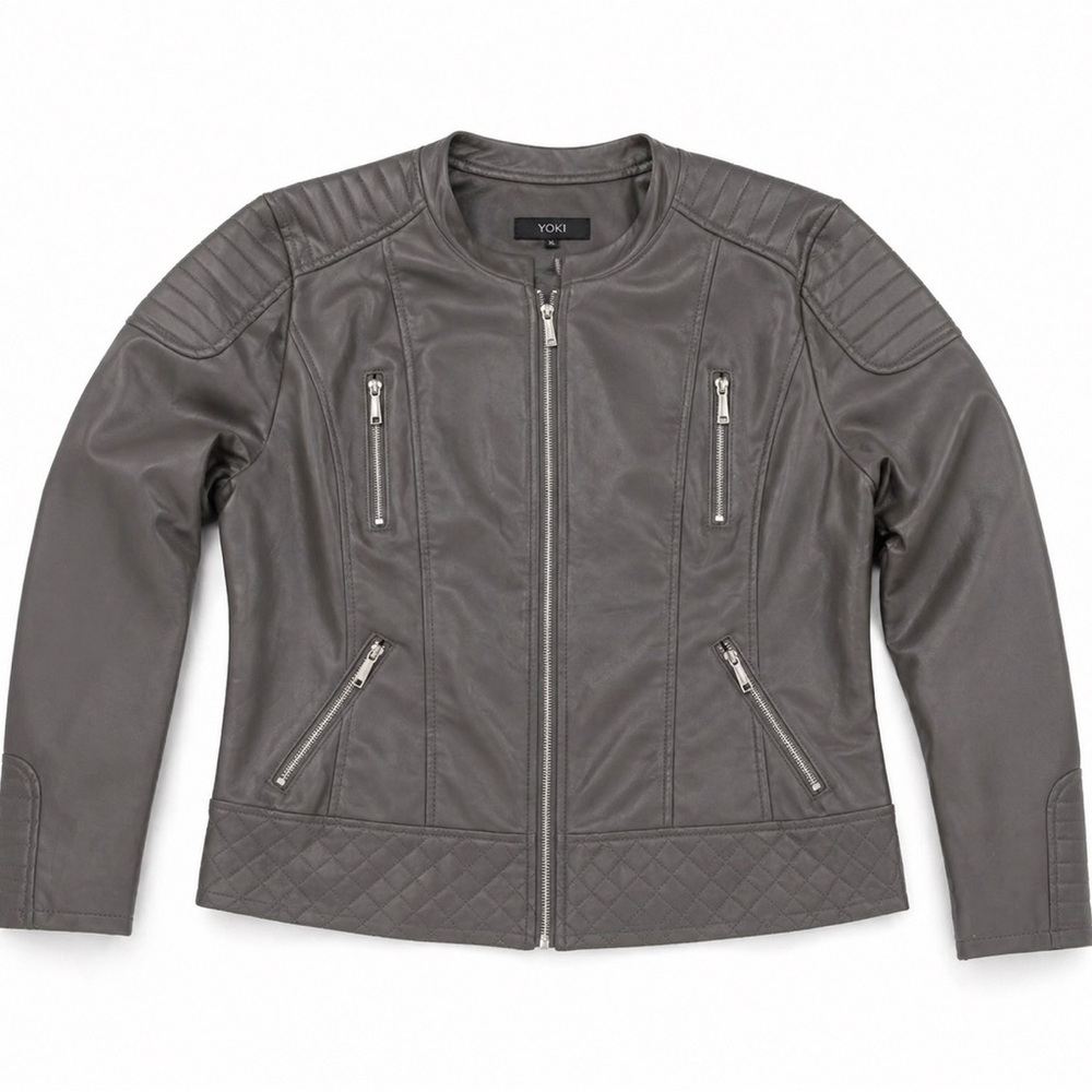 Yoki Plus Gray Faux Leather Moto Jacket